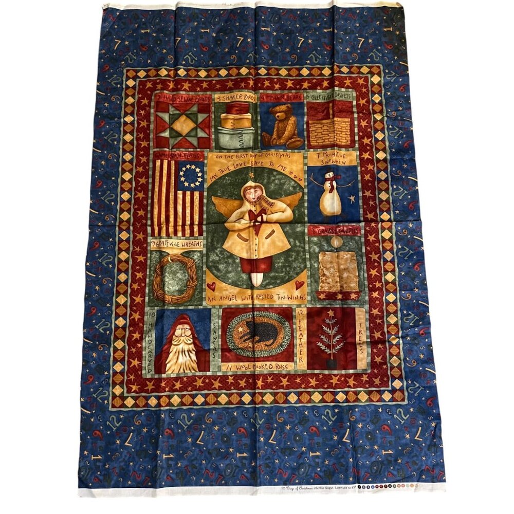 12 Days Of Christmas Fabric Panel Teresa Kogut Angel Quilt Craft Cotton Folk Art